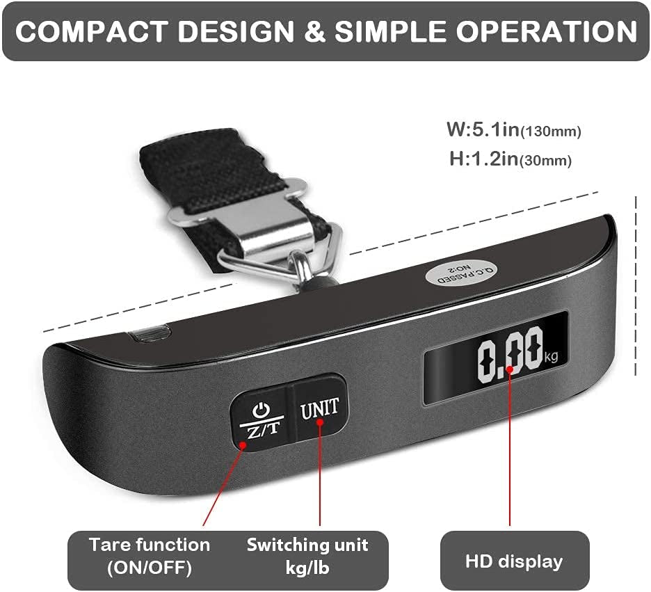 Luggage Scale, Portable Digital Hanging Baggage Scale for Travel, Suitcase Weight Scale with Rubber Paint, 110 Pounds, Battery Included