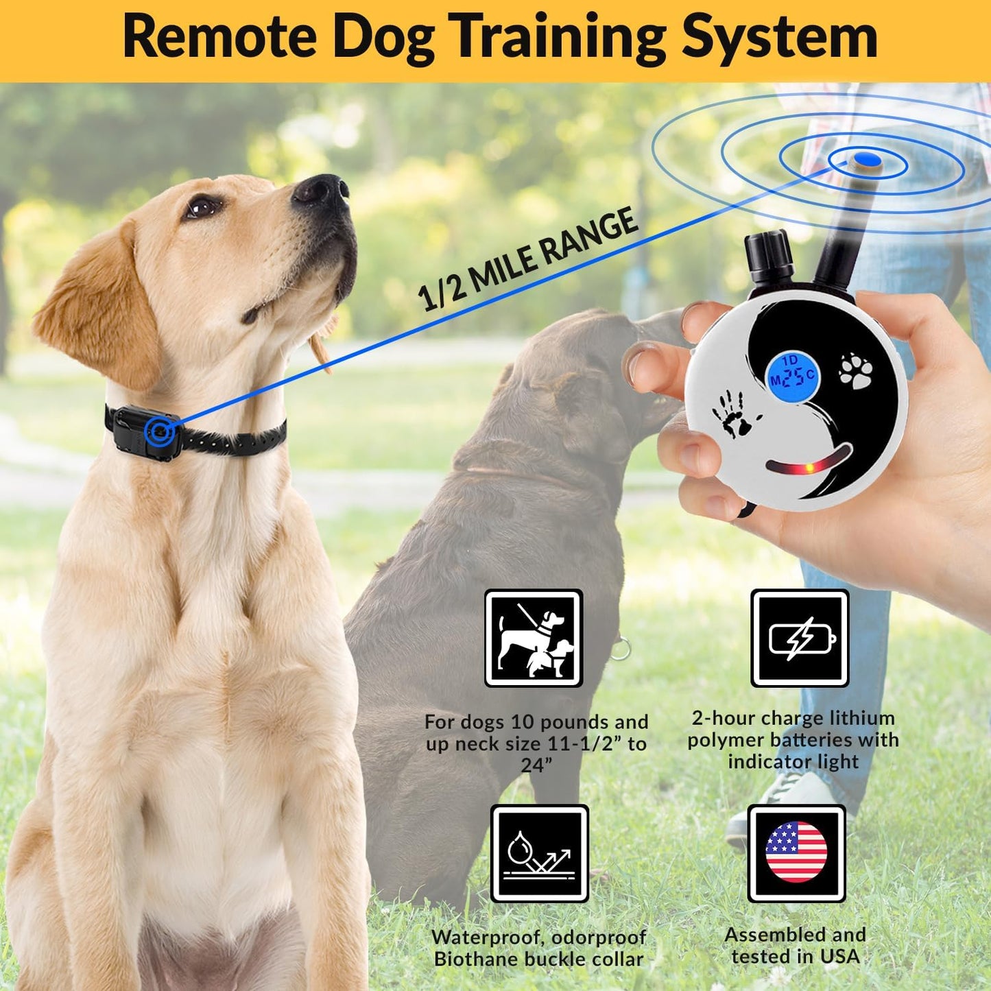 E-Collar Dog Training Collar, Rechargeable Remote + Finger Clicker, for Small to Medium Dogs, Humane Tapping Stimulation, 100 Levels, Tone, Light, 1/2 Mile 1 Dog, Zen