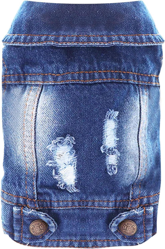 Cool Blue Dog Jean Jacket Small Pet Outfits Dog Clothes for Small Medium Dogs Cats Boys Girls Pet Vest Denim Coats Puppy Shirts Doggy Costume Clothing for Shih Tzu Chihuahua Yorkie Teacup