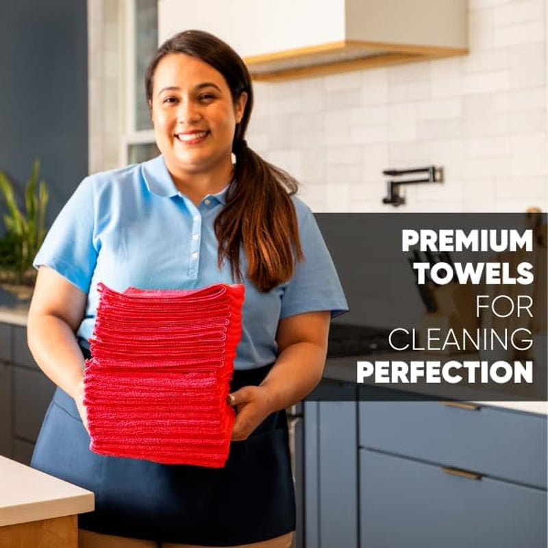 12" X 12" MW Pro Multi-Surface Microfiber Cleaning Cloths | Red - 12 Pack | Premium Microfiber Towels for Cleaning Glass, Kitchens, Bathrooms, Automotive, Supplies & Products