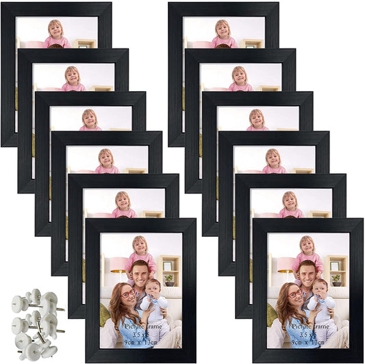 12 Pack 3.5X5 Picture Frame Black, Multiple 3.5 X 5 Photo Frames Bulk for Tabletop Display or Wall Hanging