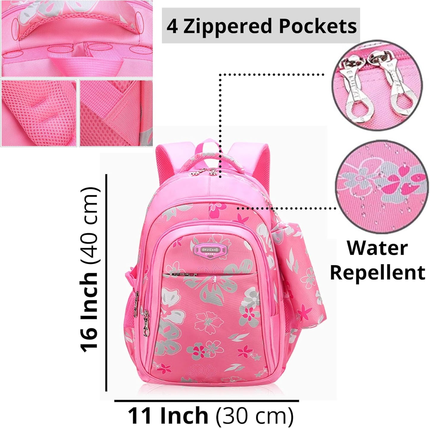 Kids Backpack for Girls with Pencil Case Trendy Backpack for School Water Repellent | Backpacks for Elementary or Kindergarten | Pink School Bag 16" School Bag