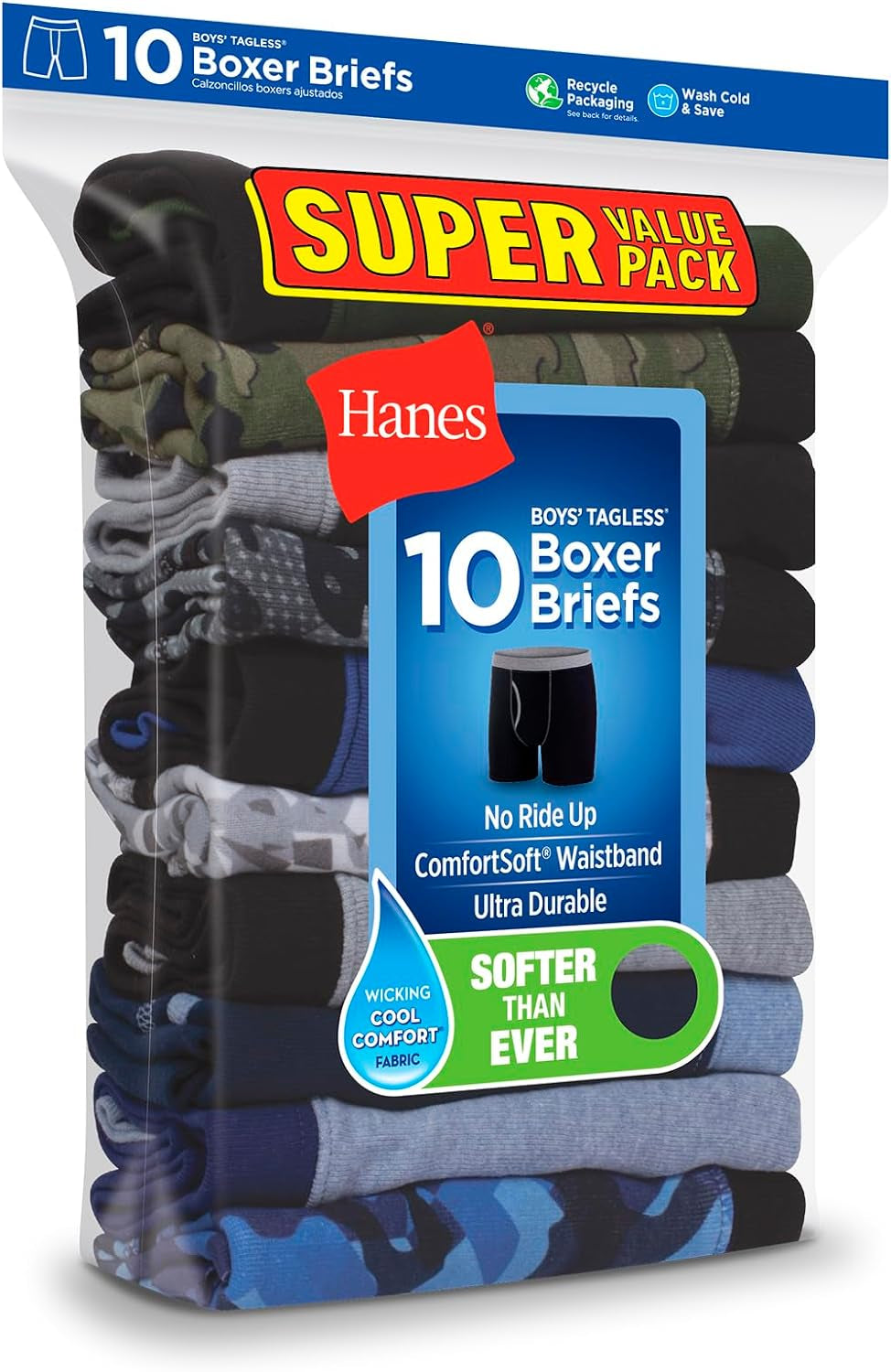 Boys and Toddler Underwear, Comfort Flex and Comfortsoft Boxer Briefs, Multiple Packs Available Pack of 10