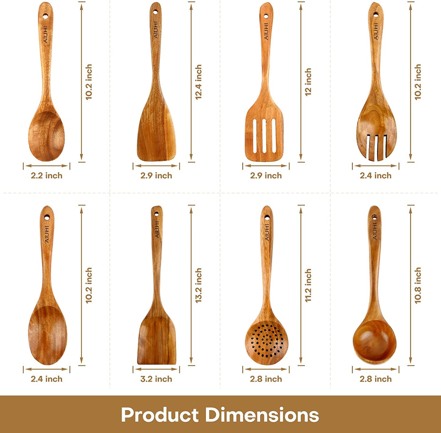 Wood Spoons for Cooking,Nonstick Kitchen Utensil Set,Wooden Spoons Cooking Utensil Set Non Scratch Natural Teak Wooden Utensils for Cooking(Teak 8 Pack)