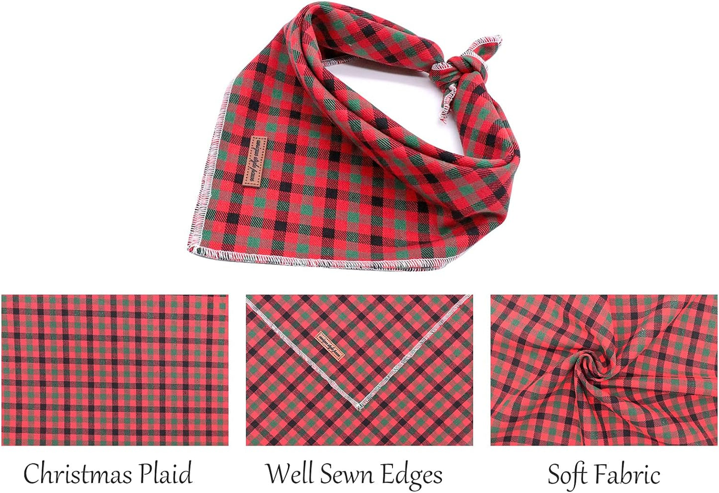 Dog Bandana, Christmas Plaid 1PC Washable Square Dog Scarfs for Small Medium Large Dogs Adjustable Dogs Bib Scarfs for Girl or Boy Dogs