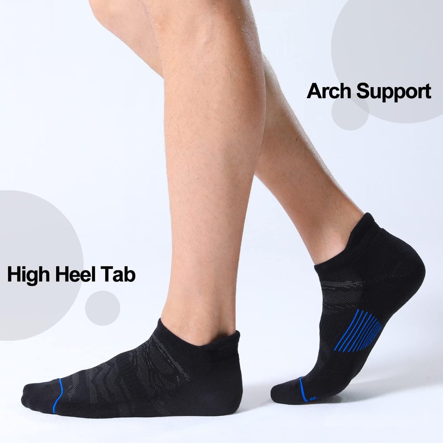 Men'S 6 Pack Ankle Running Socks Low Cut Cushioned Athletic Sports Socks 7-9/9-12/12-15