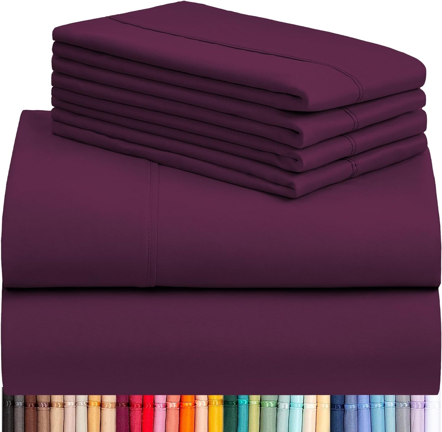 Luxury 6-Piece Queen Sheet Set with Deep Pockets - Breathable, Eco-Friendly, Wrinkle-Free, Cooling, Silky Soft Bedding - Eggplant Queen