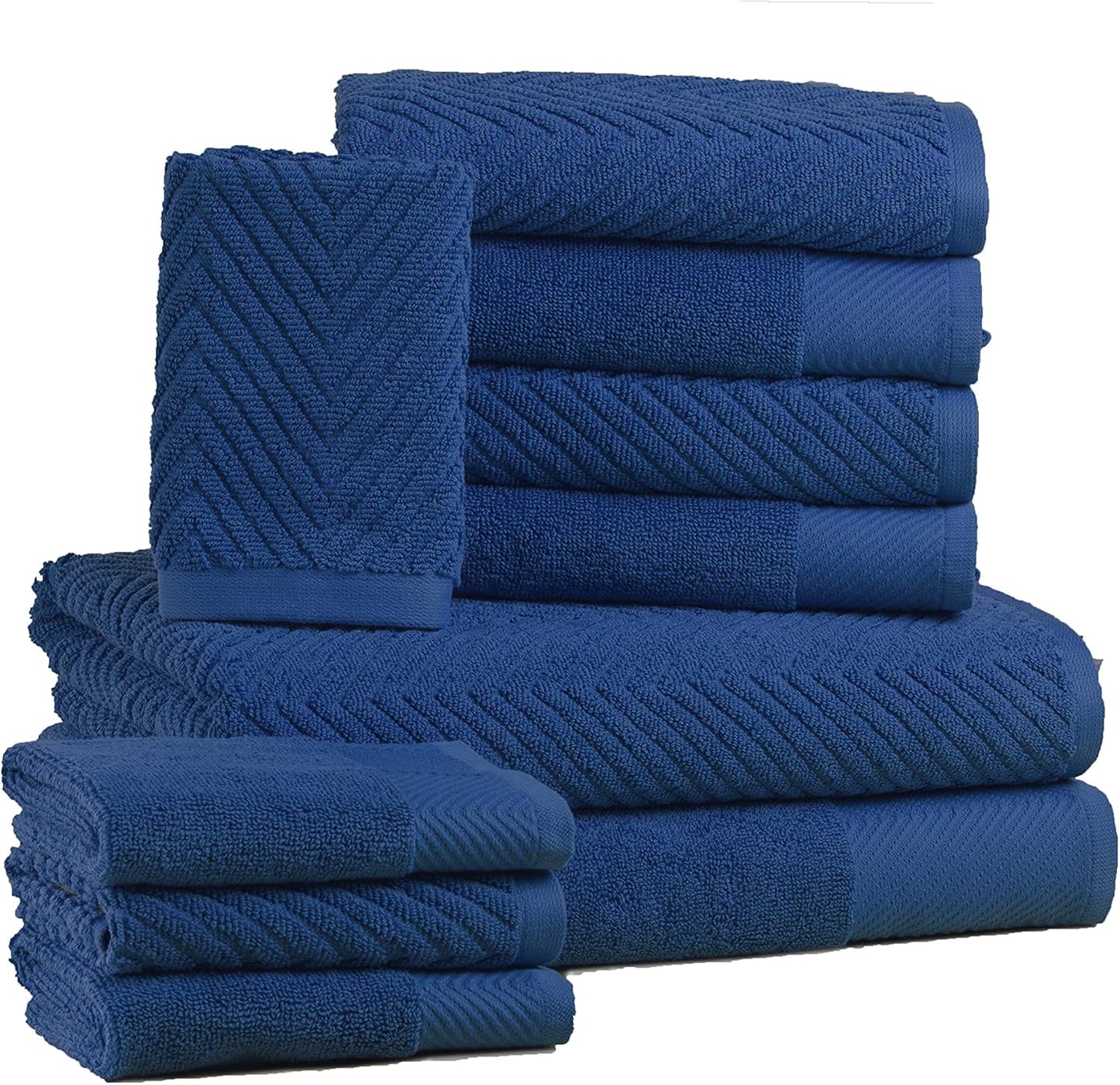 Bath Towels Set of 10, 100% Cotton Towels for Bathroom, Quick Dry Bath Towels, Gym Towels, Beach Towels for Adults, Absorbent Towels- 2 Large Bath Towels, 4 Hand Towels & Washcloths- Navy