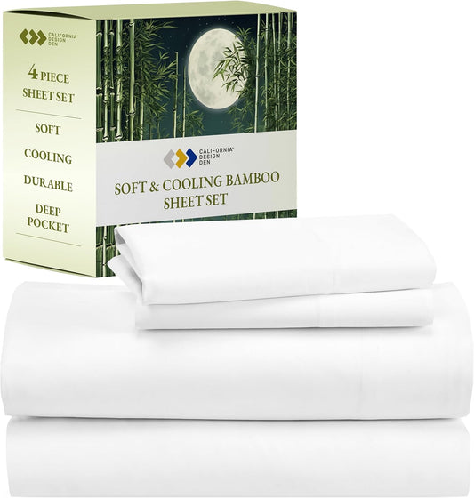 Luxury King Size Rayon from Bamboo Cooling Sheets Set in White with Deep Pocket Fitted Sheet