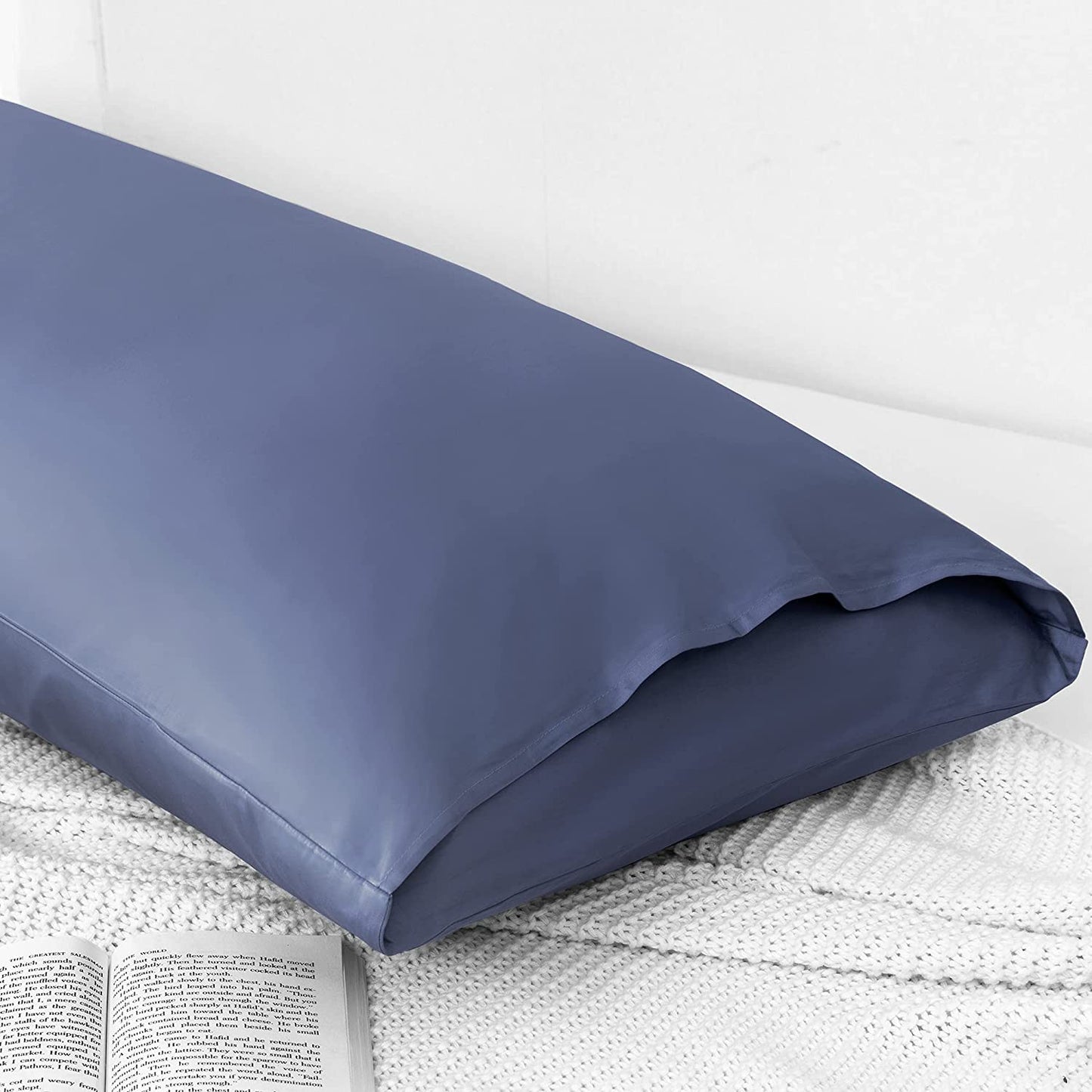 Body Pillow Cover, 100% Cotton, 800 Thread Count Pillowcase, Soft Breathable Long Pillow Case for Adults Pregnant Women, Envelope Closure (Steel Blue,21"X 54")