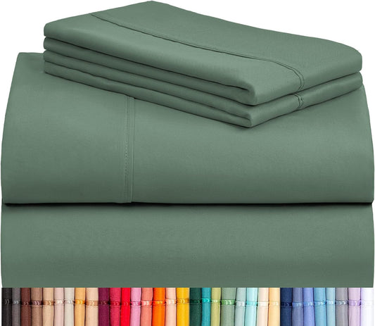 Twin Sheets - Soft Twin Bed Sheets for Boys and Girls, 4 PC Deep Pockets 18" Eco Friendly Wrinkle Free Kids Fitted Sheets Machine Washable Hotel Bedding Silky Soft- Tree Moss Green Twin