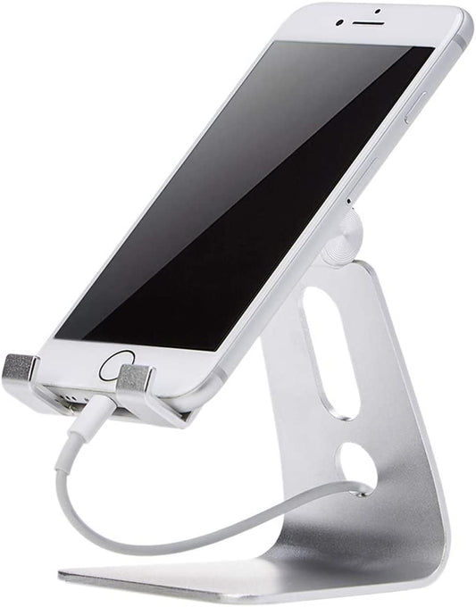 Adjustable Aluminum Cell Phone Desk Stand for Iphone and Android, 3.15 X 2.87 X 3.74 Inch, Silver