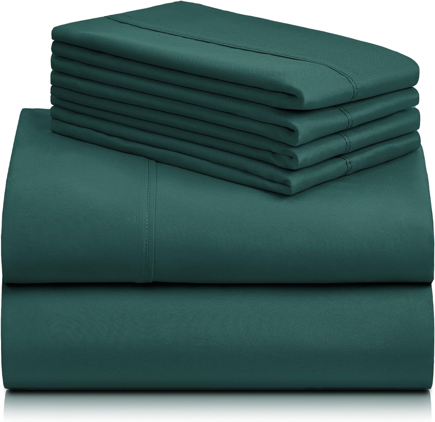 6 PC California King Sheet Set, Breathable Luxury Bed Sheets, Deep Pockets 18" Wrinkle Free Cooling Sheets Machine Washable Hotel Bedding Silky Soft - Emerald Cal King