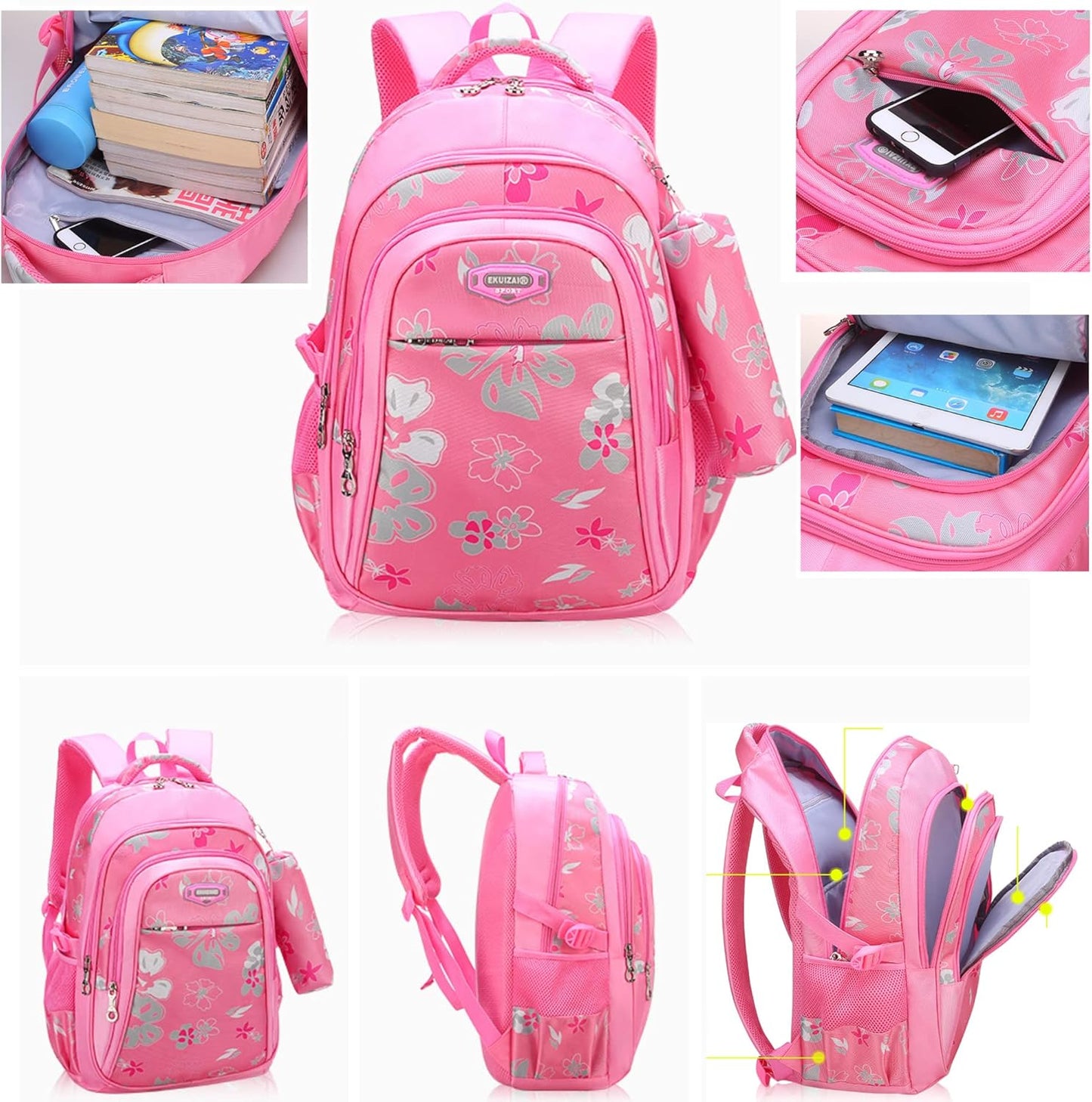 Kids Backpack for Girls with Pencil Case Trendy Backpack for School Water Repellent | Backpacks for Elementary or Kindergarten | Pink School Bag 16" School Bag