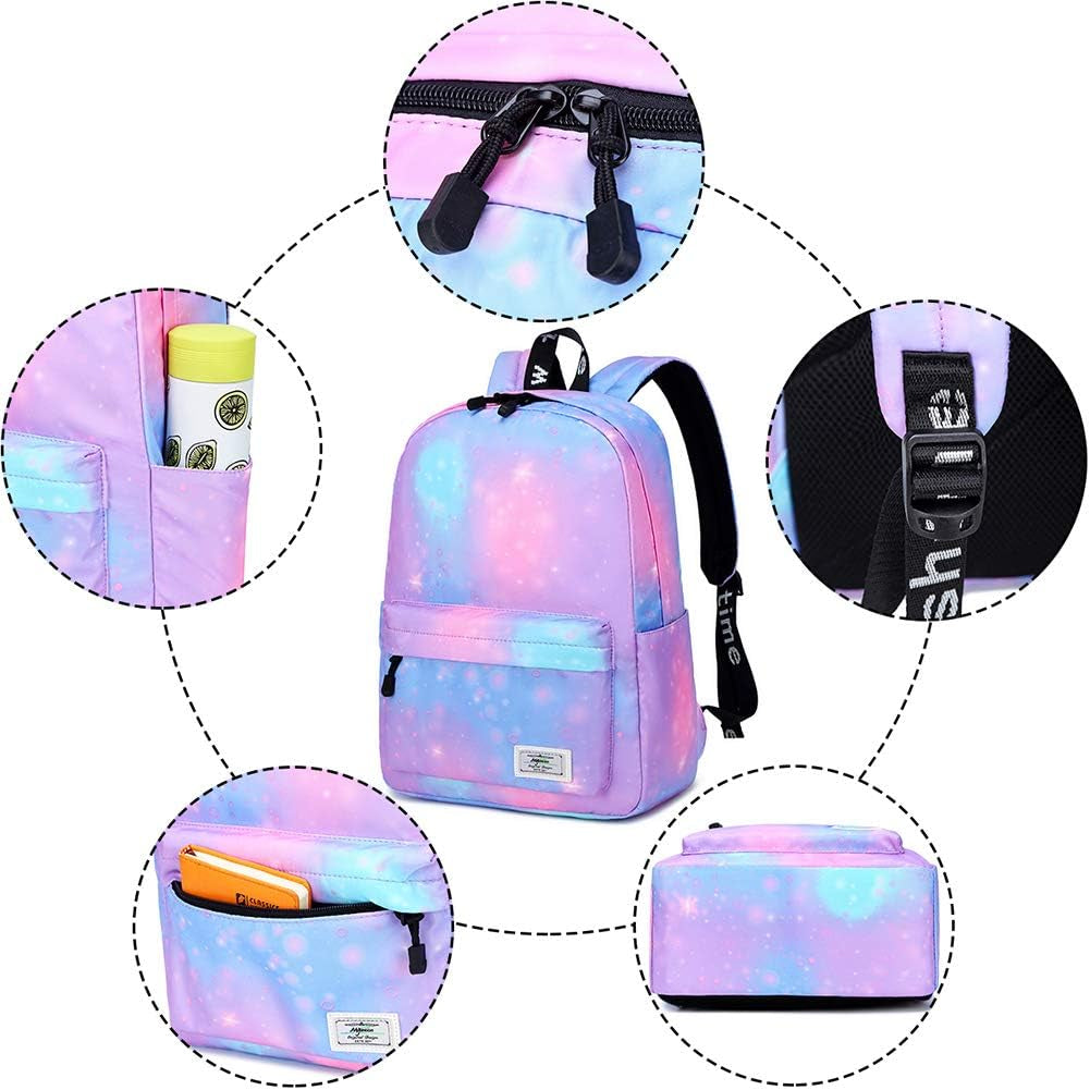 Kids School Backpack for Girls Elementary Student Bags with Insulated Lunch Bag Pencil Case 3 in 1 Bookbags Galaxy Cloud Multi-Color Stylish Pattern