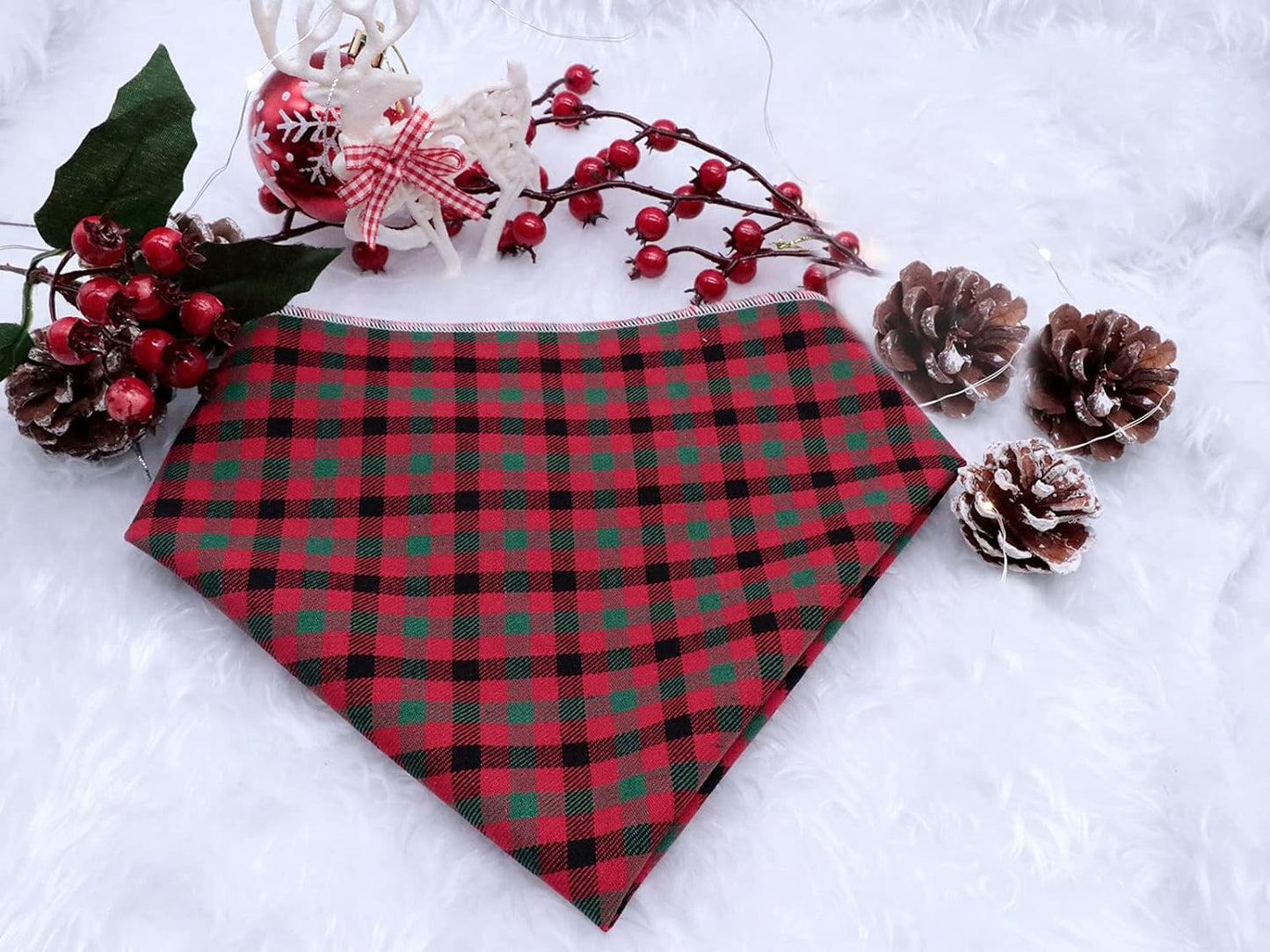 Dog Bandana, Christmas Plaid 1PC Washable Square Dog Scarfs for Small Medium Large Dogs Adjustable Dogs Bib Scarfs for Girl or Boy Dogs