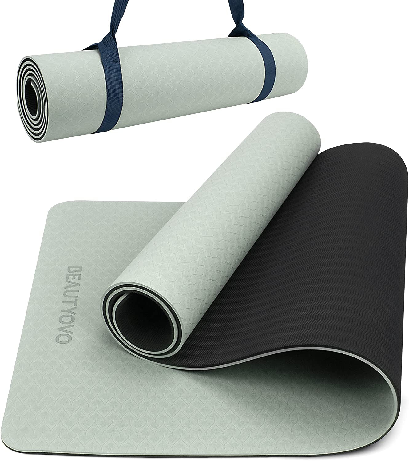 Yoga Mat with Strap, 1/3| 1/4 Inch Extra Thick Yoga Mat Double-Sided Non Slip, Professional TPE| PVC Yoga Mats for Women Men, Workout Mat for Yoga, Pilates and Floor Exercises