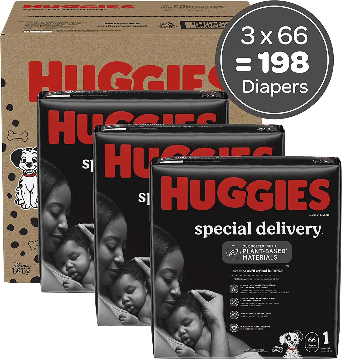 Special Delivery Hypoallergenic Baby Diapers Size 1 (Up to 14 Lbs), 198 Ct, Fragrance Free, Safe for Sensitive Skin