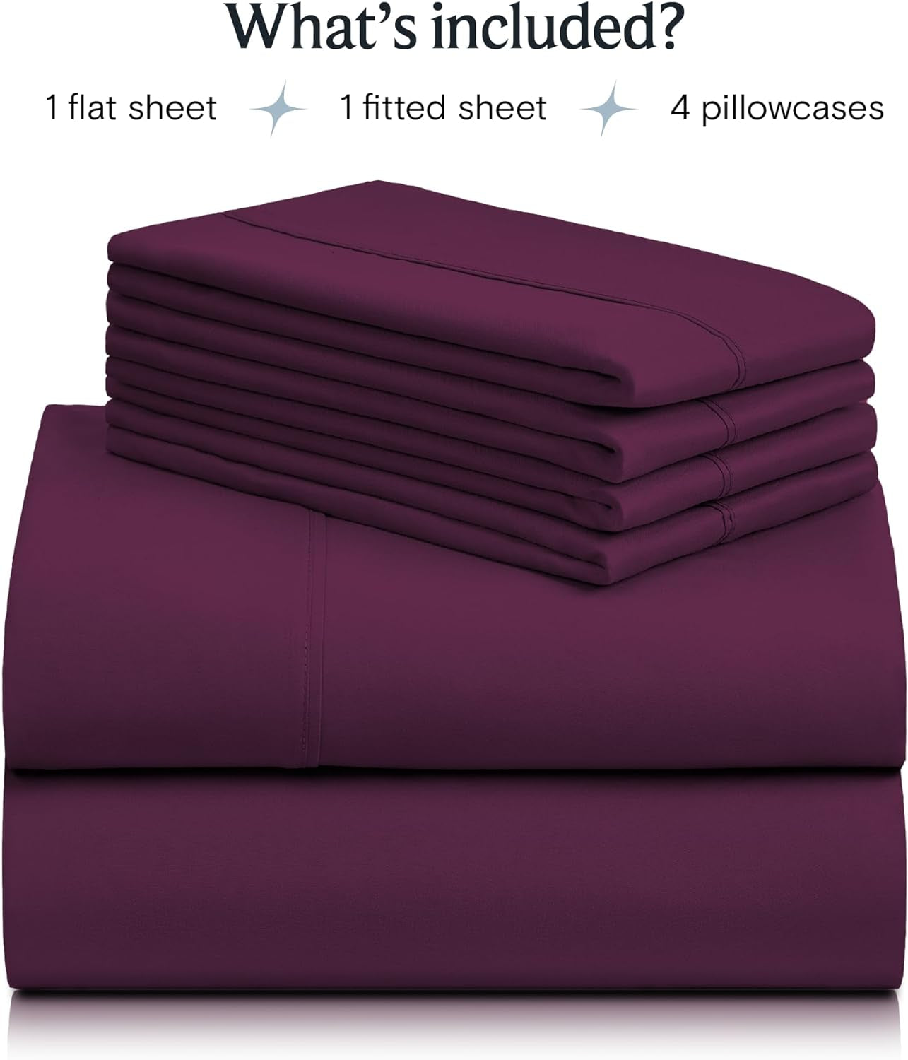 Luxury 6-Piece Queen Sheet Set with Deep Pockets - Breathable, Eco-Friendly, Wrinkle-Free, Cooling, Silky Soft Bedding - Eggplant Queen