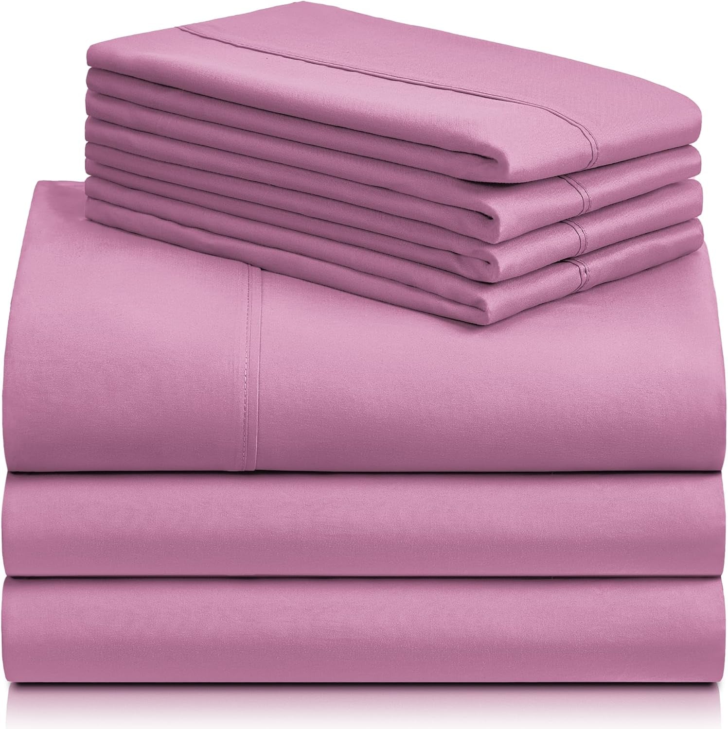 7 PC Split King Sheet Set, Breathable Luxury Bed Sheets, Deep Pockets 18" Eco Friendly Wrinkle Free Cooling Sheets Machine Washable Hotel Bedding Silky Soft - Light Plum Split King