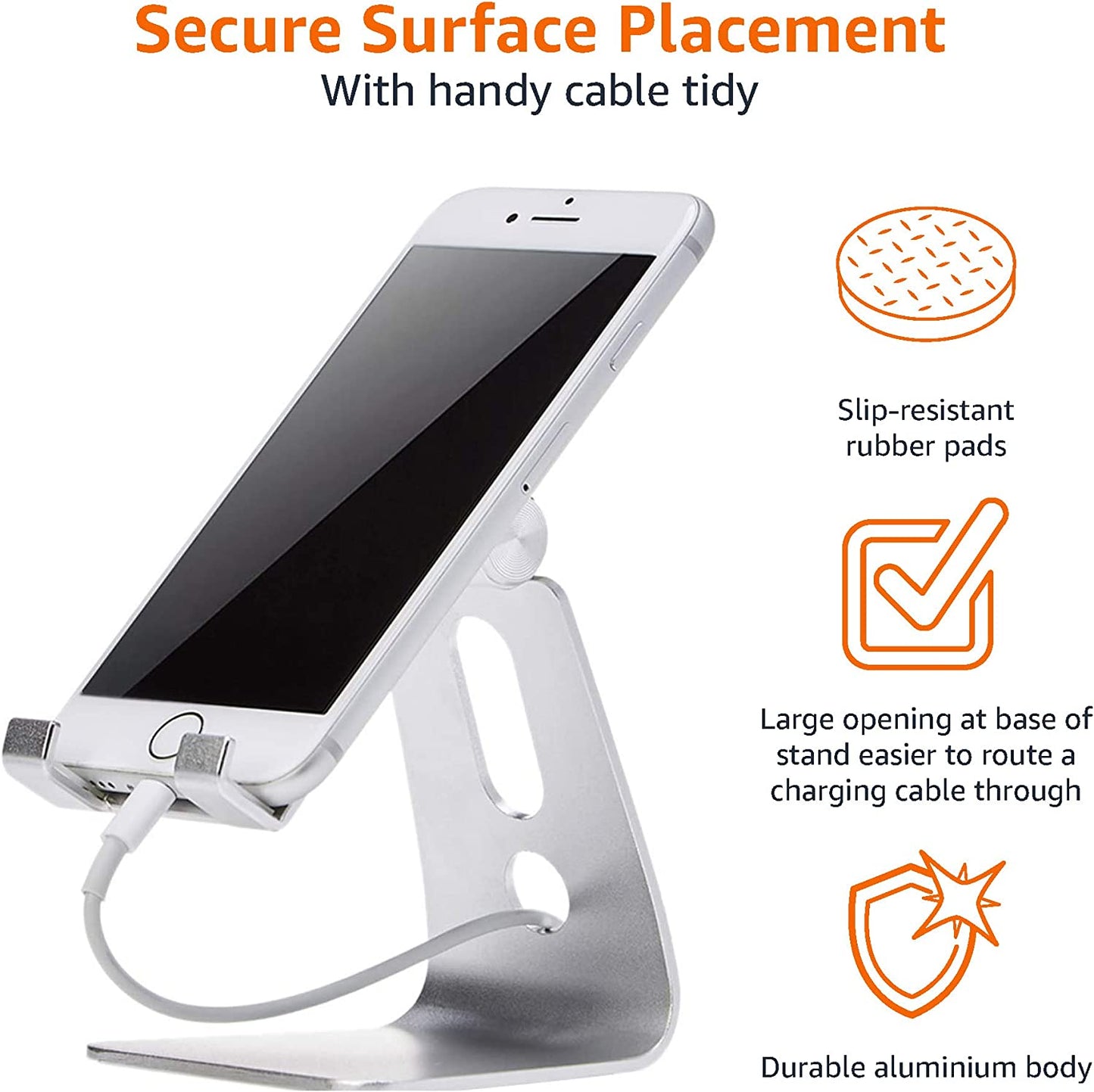 Adjustable Aluminum Cell Phone Desk Stand for Iphone and Android, 3.15 X 2.87 X 3.74 Inch, Silver