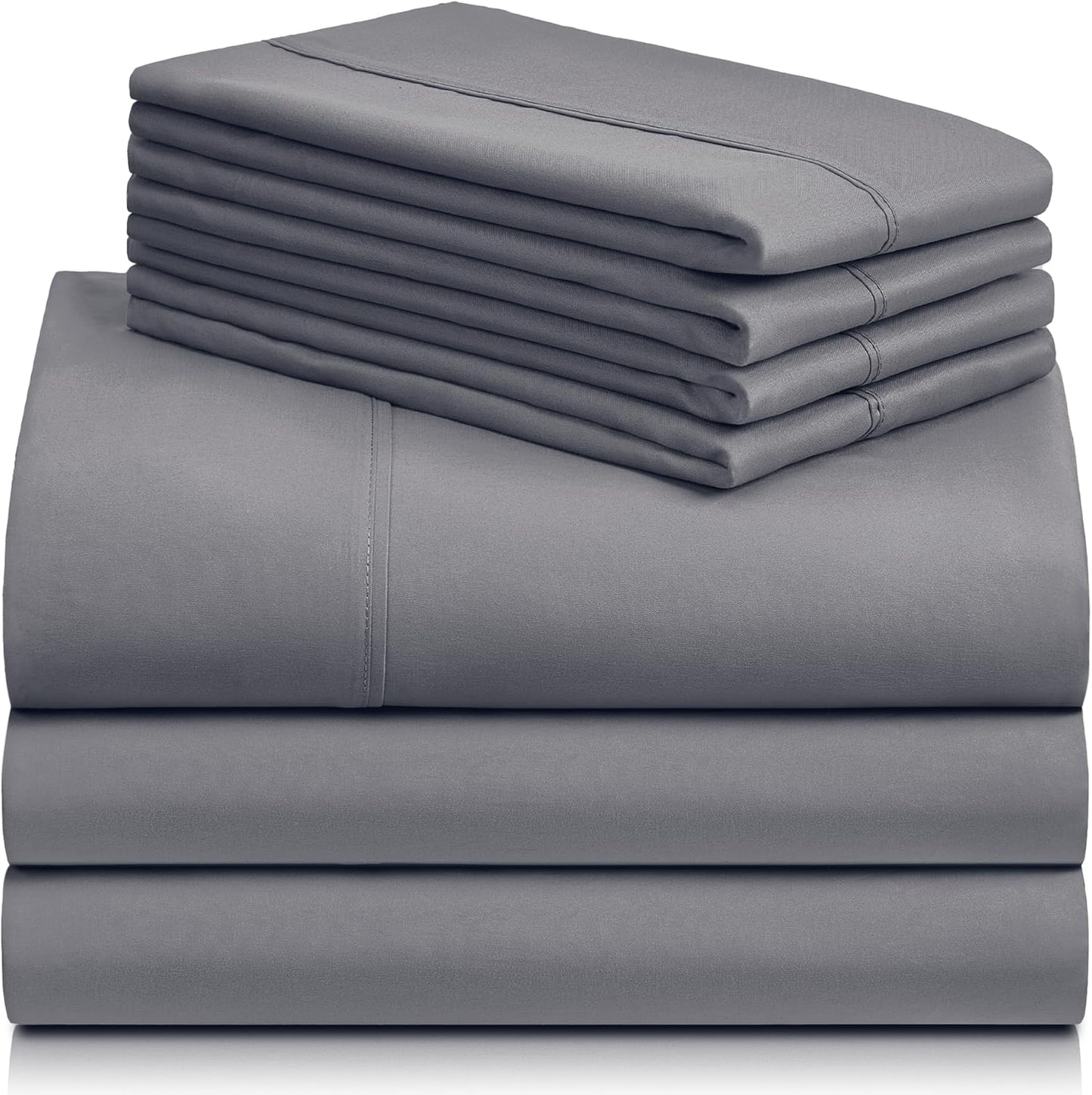 7 PC Split King Sheet Set, Breathable Luxury Bed Sheets, Deep Pockets 18" Eco Friendly Wrinkle Free Cooling Sheets Machine Washable Hotel Bedding Silky Soft - Silver Split King