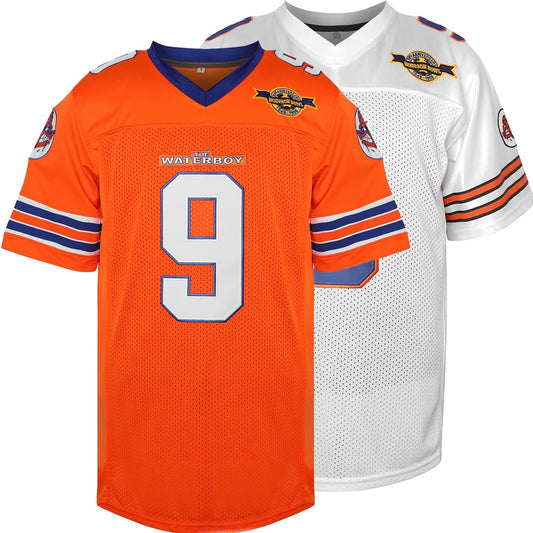 The Waterboy #9 Bobby Boucher Adam Sandler 50Th Anniversary Movie Mud Dogs Bourbon Bowl Football Jersey