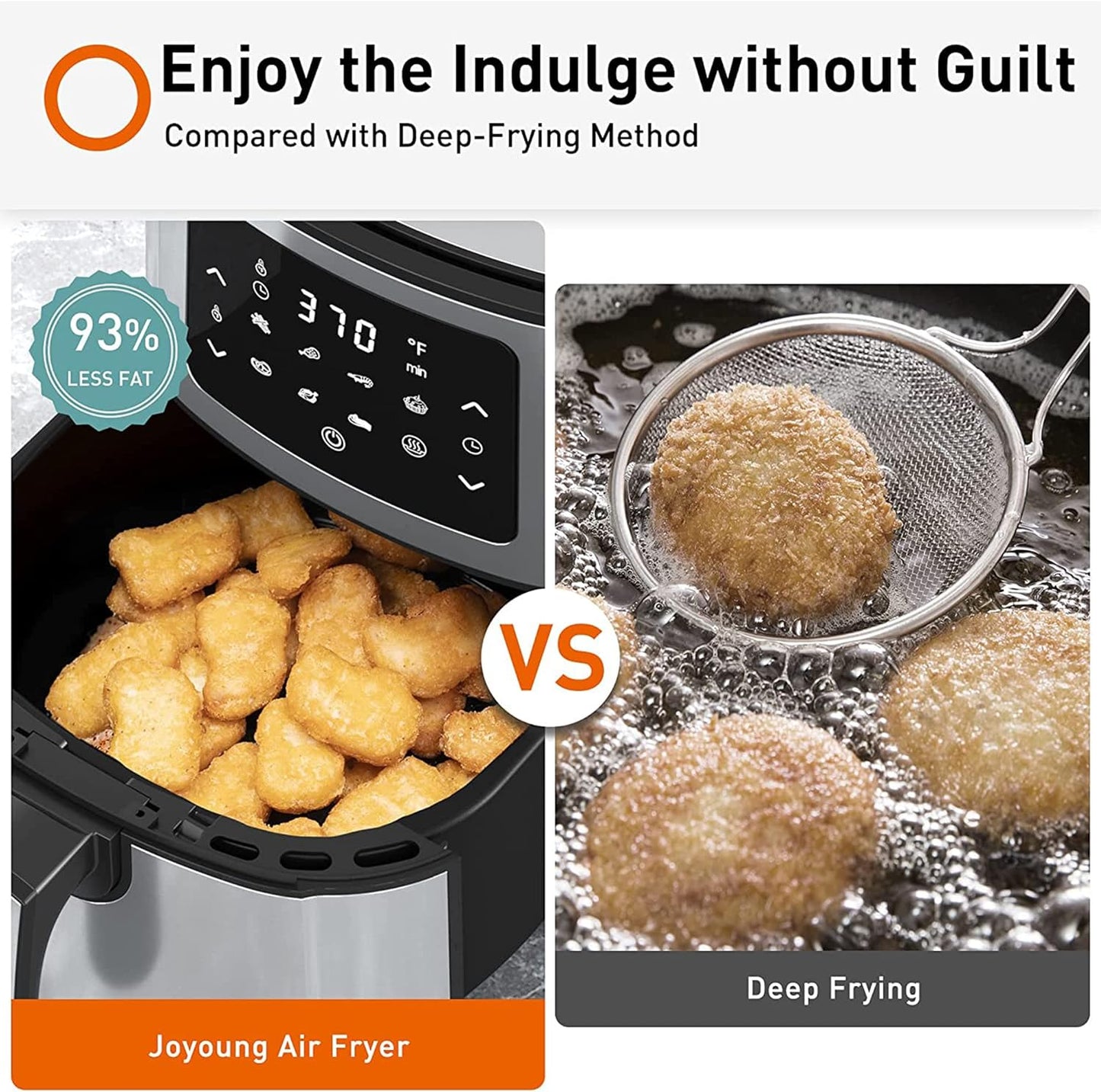 Joyoung JY-570 5.8 Quart Stainless Steel Multi Tasker Detachable Double Basket Air Fryer with LED Touchscreen and 8 Built in Smart Programs, Black