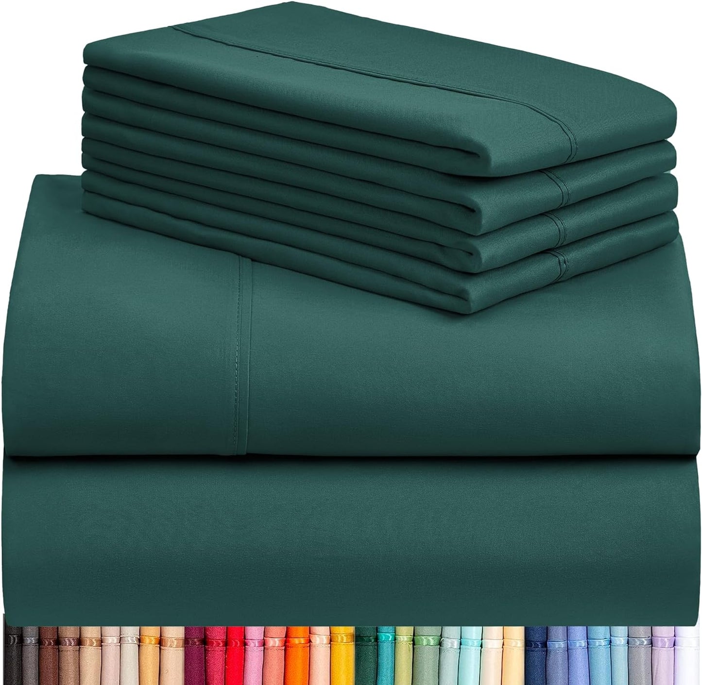 6 PC California King Sheet Set, Breathable Luxury Bed Sheets, Deep Pockets 18" Wrinkle Free Cooling Sheets Machine Washable Hotel Bedding Silky Soft - Emerald Cal King