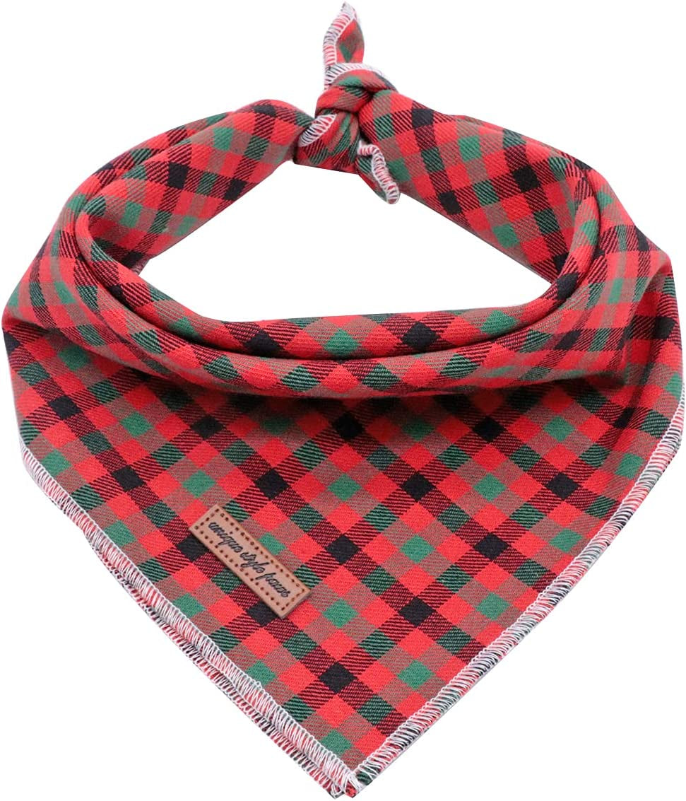 Dog Bandana, Christmas Plaid 1PC Washable Square Dog Scarfs for Small Medium Large Dogs Adjustable Dogs Bib Scarfs for Girl or Boy Dogs