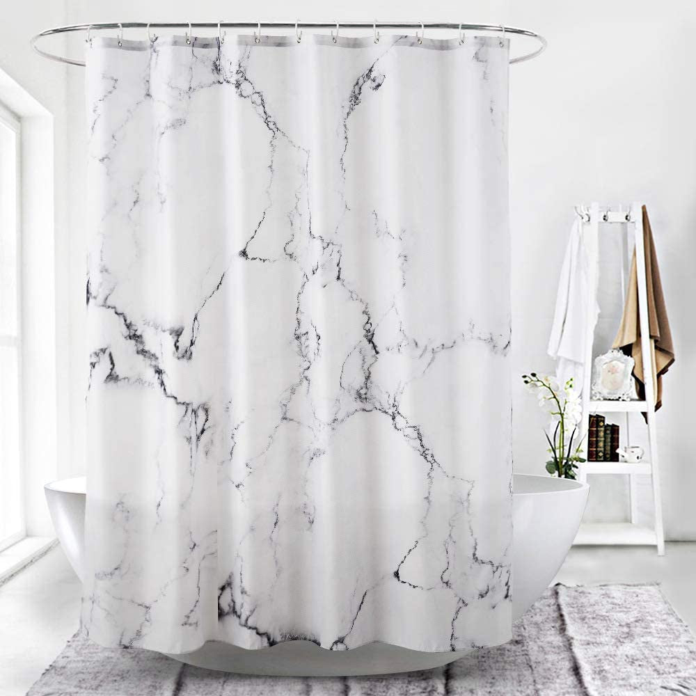 Marble Bathroom Shower Curtain,Grey and White Fabric Shower Curtain with Hooks,Unique 3D Printing,Decorative Bathroom Accessories,Water Proof,Reinforced Metal Grommets,Standard 72X72 Inches