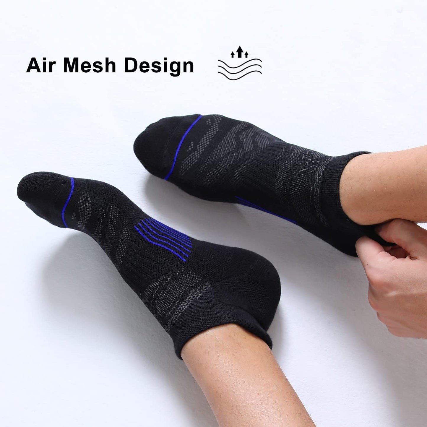 Men'S 6 Pack Ankle Running Socks Low Cut Cushioned Athletic Sports Socks 7-9/9-12/12-15