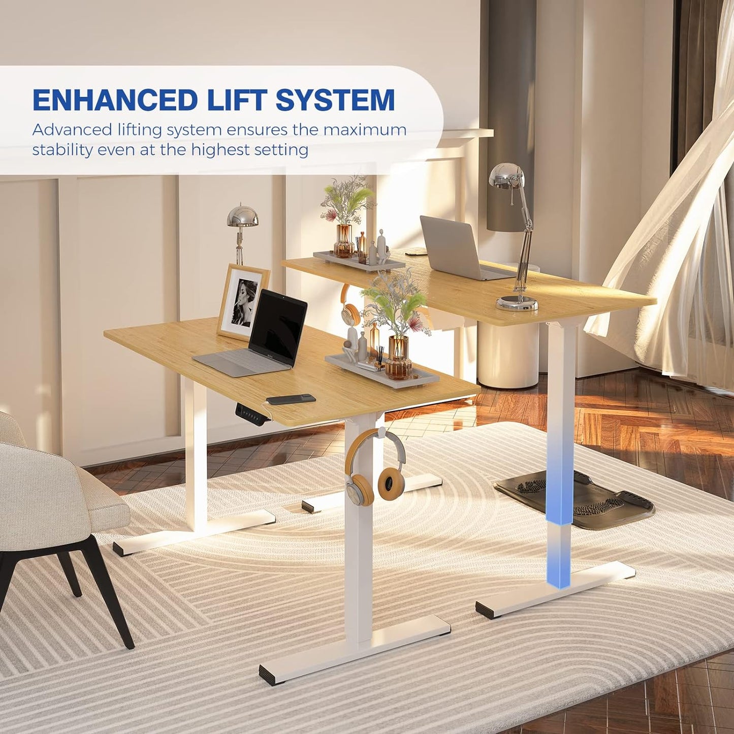 Adjustable Desk Quick Assembly Electric Standing Desk with 48 X 24 Inches Whole-Piece Ergonomic Memory Controller Sit Stand Desk(White Frame + 48" Bamboo Texture Desktop)