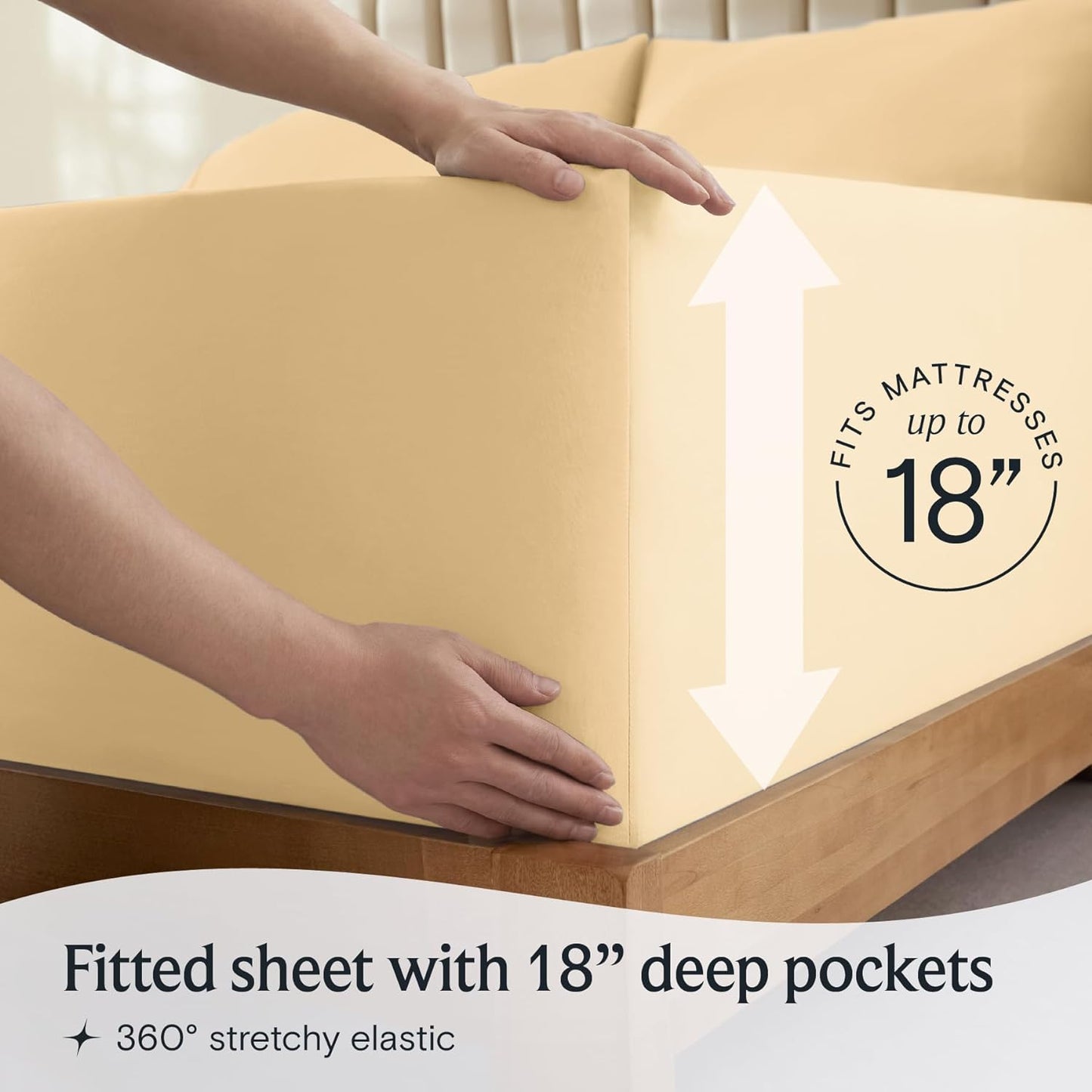 6 PC California King Size Sheet Set Sheets Deep Pockets 18" Wrinkle Free Cooling Sheets Machine Washable Hotel Bedding Silky Soft - Butter California King