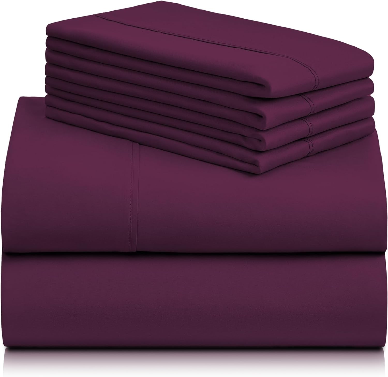 Luxury 6-Piece Queen Sheet Set with Deep Pockets - Breathable, Eco-Friendly, Wrinkle-Free, Cooling, Silky Soft Bedding - Eggplant Queen