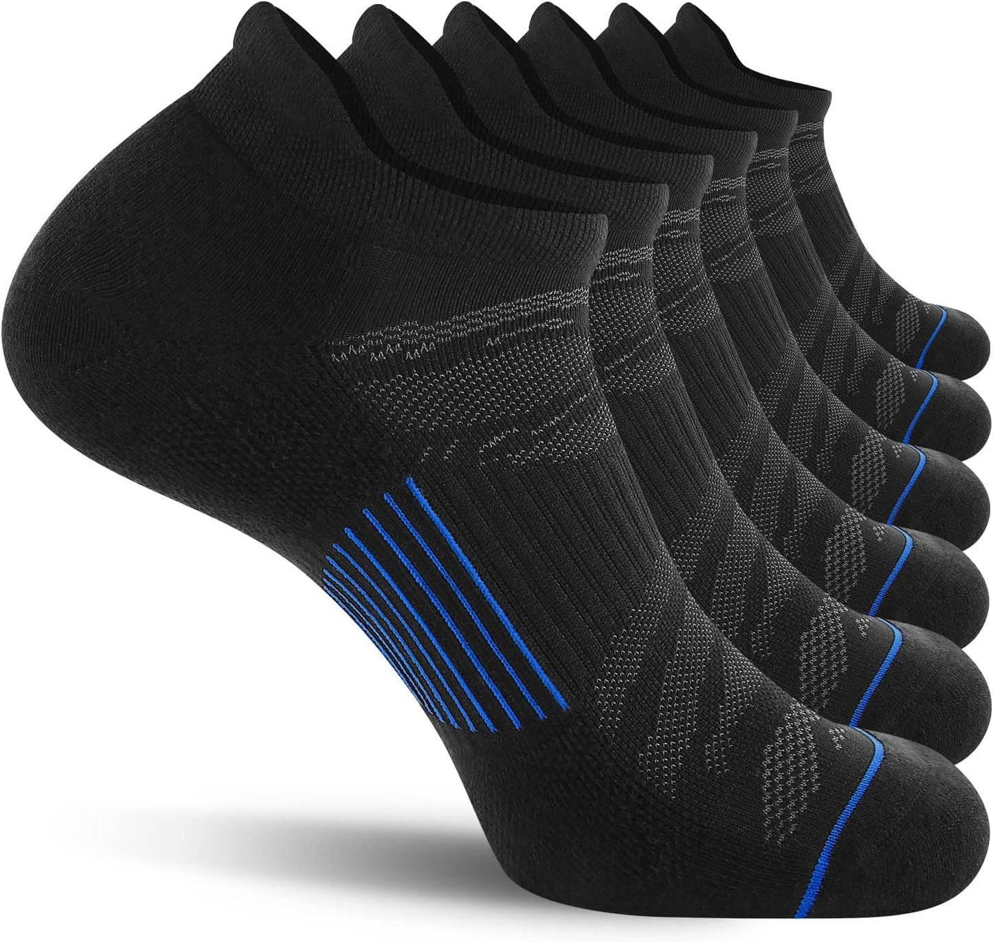 Men'S 6 Pack Ankle Running Socks Low Cut Cushioned Athletic Sports Socks 7-9/9-12/12-15