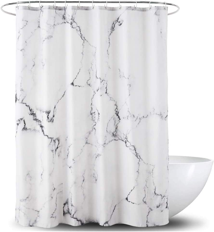 Marble Bathroom Shower Curtain,Grey and White Fabric Shower Curtain with Hooks,Unique 3D Printing,Decorative Bathroom Accessories,Water Proof,Reinforced Metal Grommets,Standard 72X72 Inches