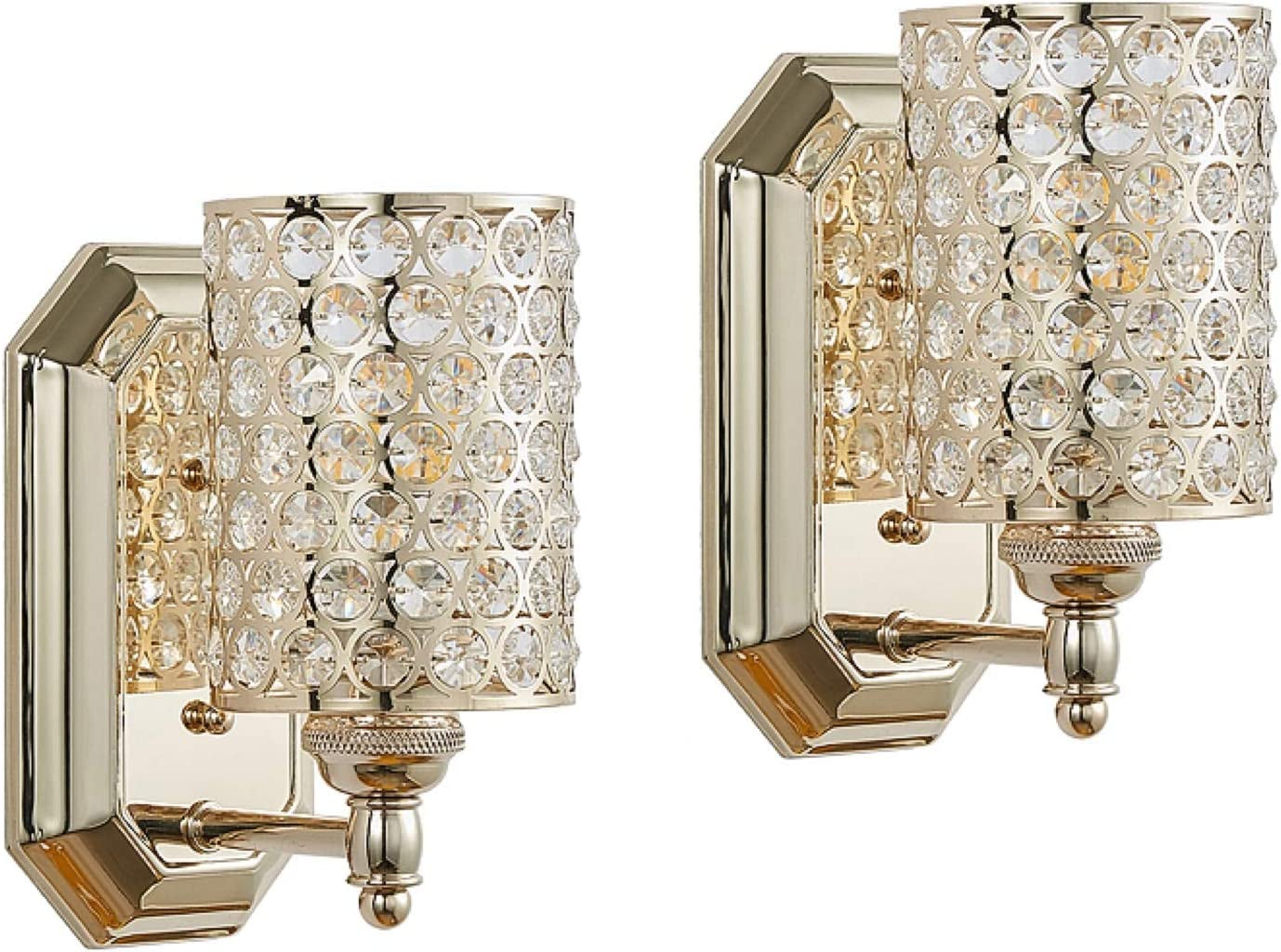 2 Pack 1 Light Crystal Wall Sconce Lighting with Champagne Finish,Modern Concise Style Wall Light Fixture Polyhedral Crystal Shade for Bathroom, Bedroom Living Room Bedside