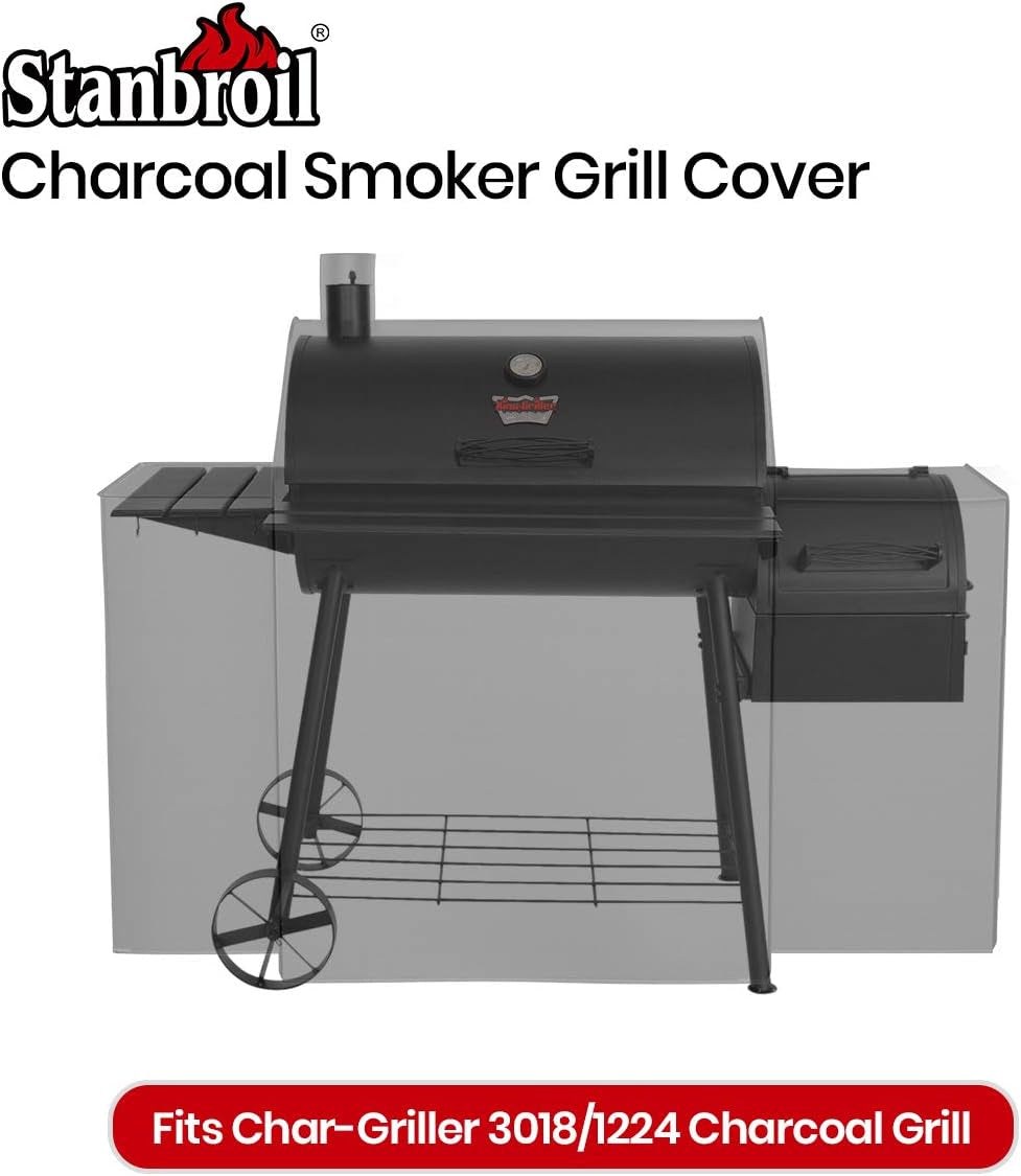 Grill Cover for Char-Griller 3018, 1224, E1224, 2121, 2123 Grills with Side Fire Box, Waterproof and UV Resistant, Black