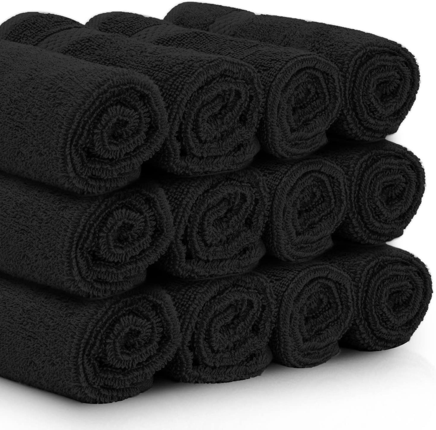 Luxury Cotton Washcloths Set 12 Pack - Hotel Quality Cleansing Face Towels Set, Black Small Bathroom Hand Towels | 12 Pack | Black