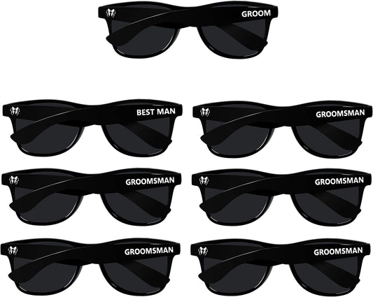 Bachelor Party 7Pcs Wedding Sunglasses for Groom, Best Man, Groomsmen Gifts Wedding Favor (Black)