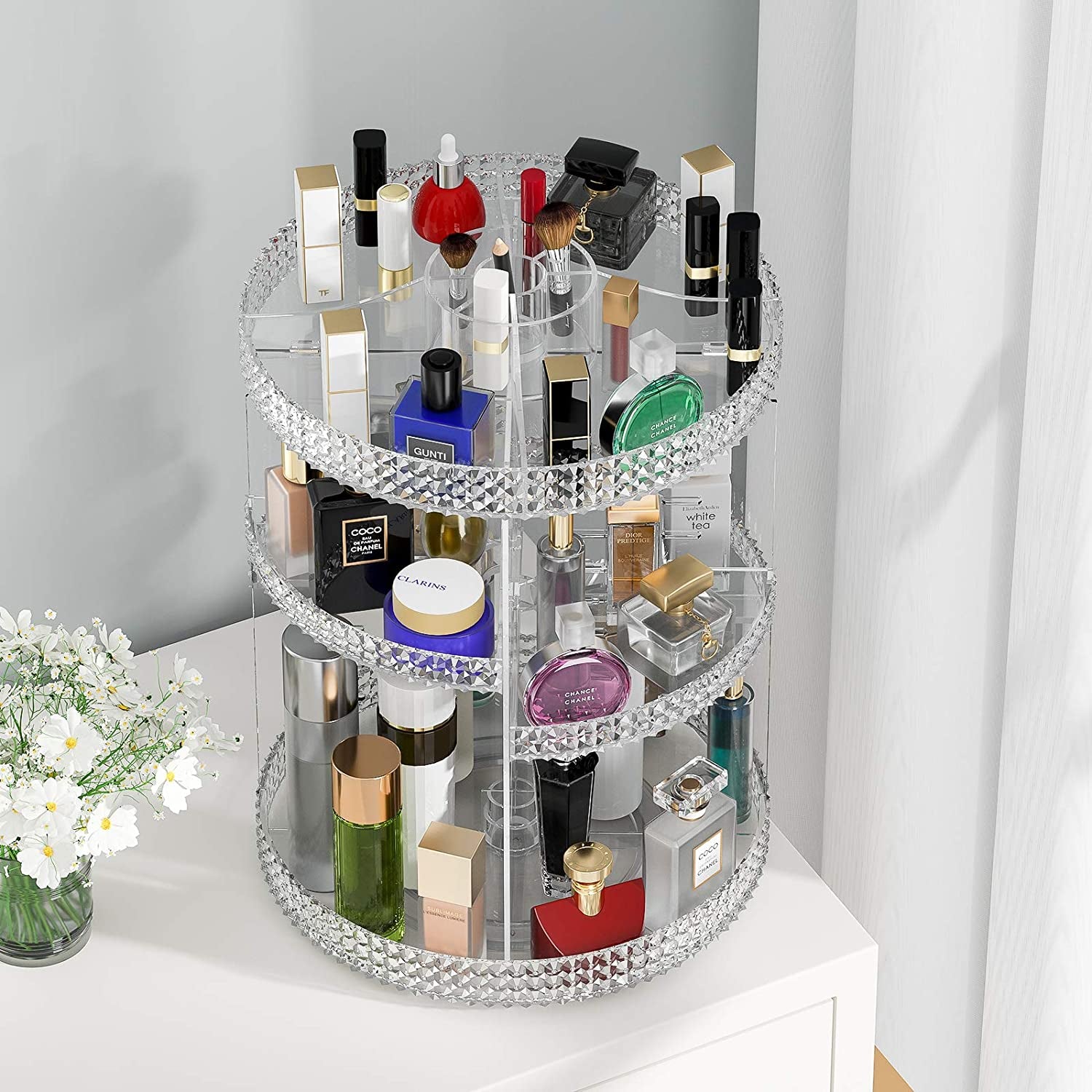 360 Degree Rotating Makeup Organizer, Extra Large Capacity Perfume Organizer, Removable DIY 7 Layers Make up Organizer for Vanity, Cosmetic Display Case Organizador De Maquillaje (Clear)