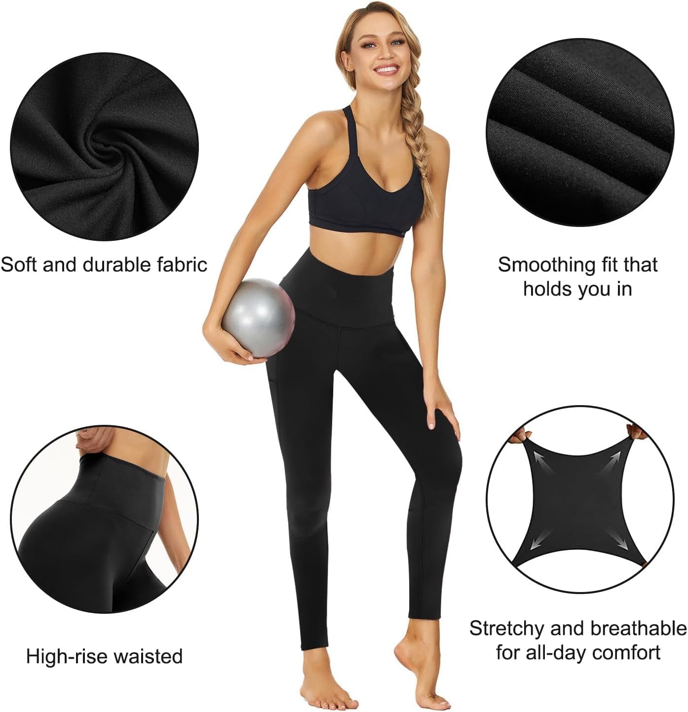 7 Pack Leggings for Women - High Waisted Yoga Pants with Pockets Black Leggings Women Full Length & Capri