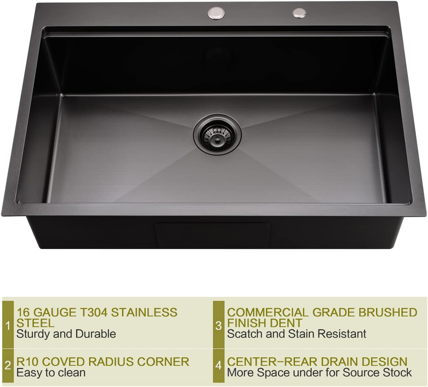 15X18 Small Size Stainless Steel Sink (Black（28‘’X22‘’）)