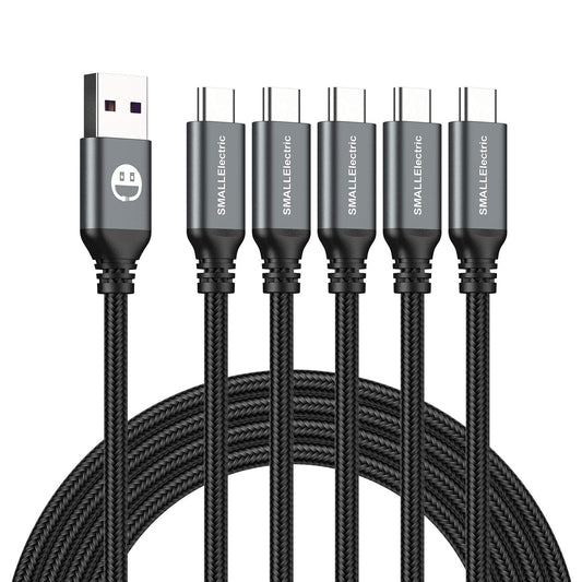 USB Type-C to a Cable 5Pack 6Ft Braided Fast Charging 3A Quick Charger Cord, 6 Foot Compatible Iphone 15,Samsung Galaxy S10 S9 S8 Plus, Note 10 9 8, LG V50 V40 G8 G7(Grey)