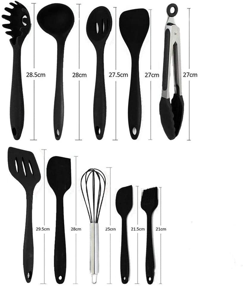 Silicone Kitchen Utensil Set, Heat-Resistant Non-Stick Silicone Cooking Gadgets Tools (Black Holder)