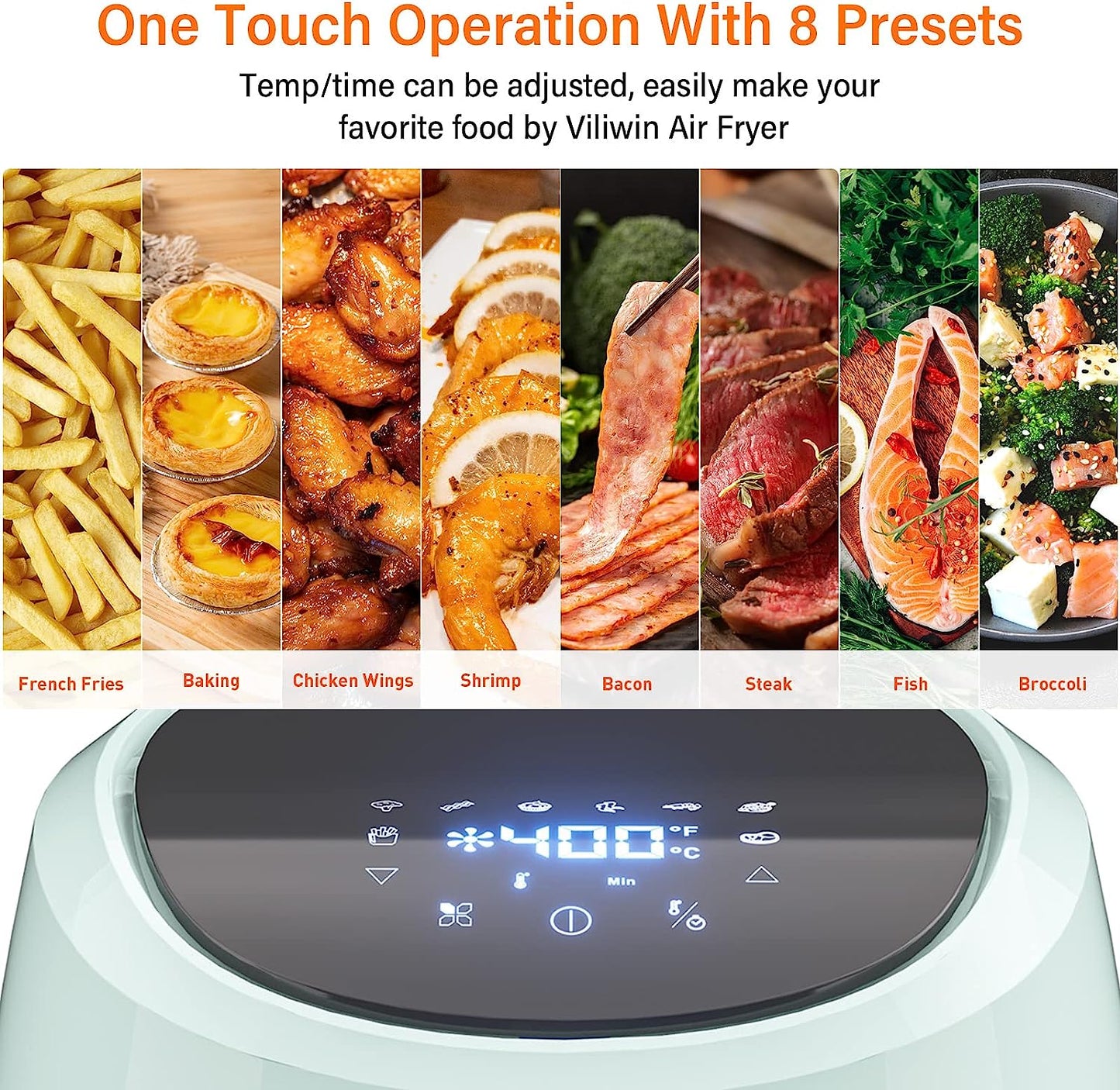 4.5 QT Digital Upgraded Air Fryers Cooker 8 Preset Menus Hot Air Fryer with Auto Shut off 30 Minute Timer Adjustable Temperature Control Nonstick Tray 1400W Blue