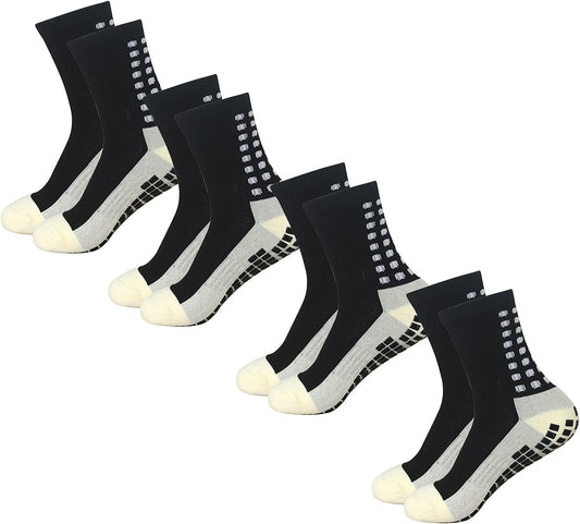 Men'S Soccer Socks anti Slip Non Slip Grip Pads for Football Basketball Sports Grip Socks, 4 Pair