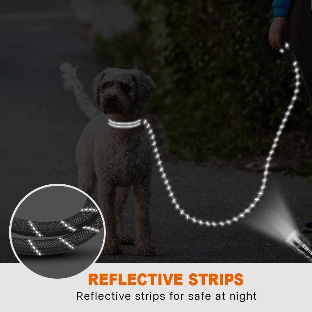 Rope Dog Leash 5 FT with Comfortable Padded Handle, Highly Reflective Threads Dog Leash for Small Dogs, 3/8 Inch, Grey