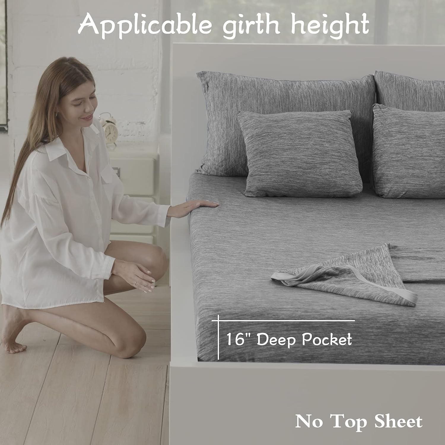 Cooling Bed Sheets for Hot Sleepers, Keep You Cool at Nights - Cool Sleeping King Fitted Sheet Set, 3 Piece - 1 Cooling Fitted Sheet, 2 Cooling Pillowcases, Deep Pocket - Fit to 16" Mattress